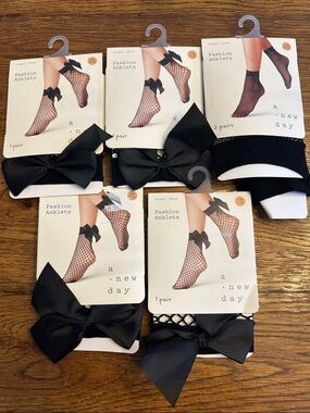 a new day Black Fashion Anklets Fishnet with Bow - Women's Anklet Socks - 5 pack